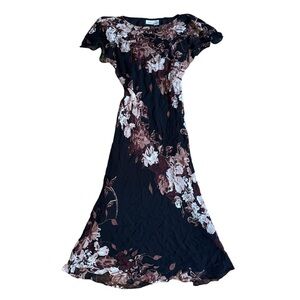 90s whimsygoth black and brown beaded floral maxi dress by Newport News sz 6